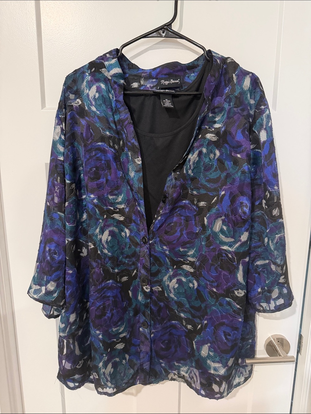 NWT Sheer Floral Button-Front Jacket in Blue and Purple